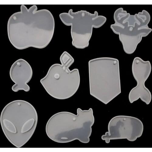 10Pcs Keychain Pendant Silicone Resin Mold Aliens Cat Epoxy Resin Jewelry Making Dried Flower Resin Decorative DIY Hand Crafts