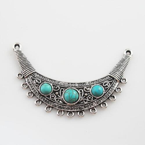 3Pc Retro Tibetan Silver Stone Moon Charms Pendants Connectors 40x67.5mm