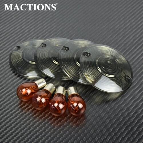 4xMotorcycle Turn Signal Light Lens Cover With Amber Bulbs For Harley Heritage Softail Touring Tour Electra Glide Road King