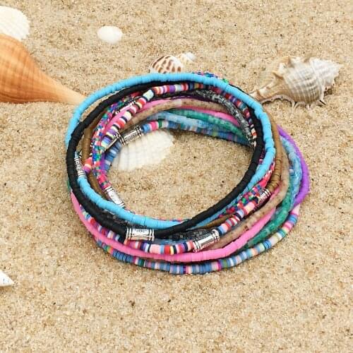 OMY Charm Anklet Femme 3mm Disc Beads Tibetan Women Stretchy anklet Yoga Mala Elastic Bohemia anklet Soft pottery Jewelry