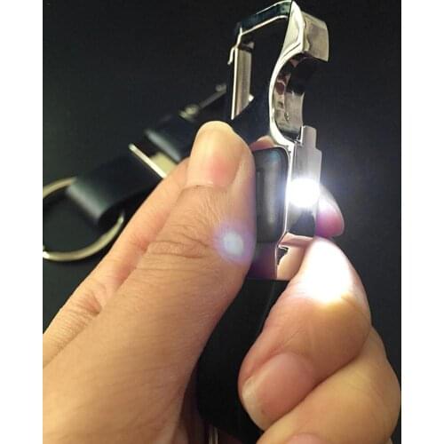 Car Keyring Tool Men Leather Key Chain Metal Car Key Ring Multifunctional Tool Key Holder LED Bottle Opener Keychain