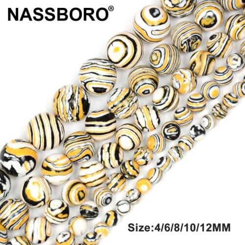 Yellow Black White Stripe Natural Stone Beads for Jewelry Making Round Loose Stone Beads DIY Bracelet Necklace Accessories Craft