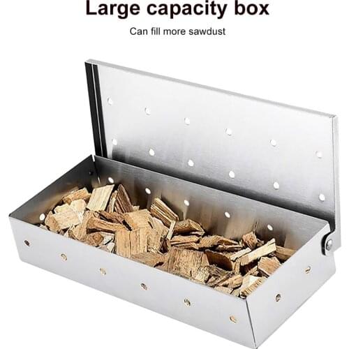 Wood Chips BBQ Smoker Box Charcoal Grill Smoker Box BBQ Wood Chips Stainless Steel Meat Smoky Flavor Box Outdoor Barbecue Tool