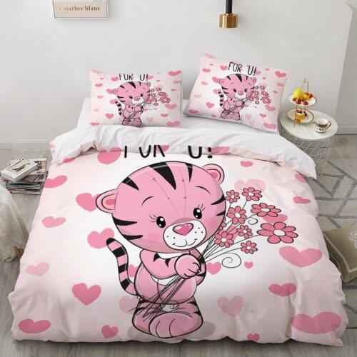 Kids Bedding Set for baby cartoon Bed linen set for home duvet cover pillowcase family sets Euro holiday set pink tiger