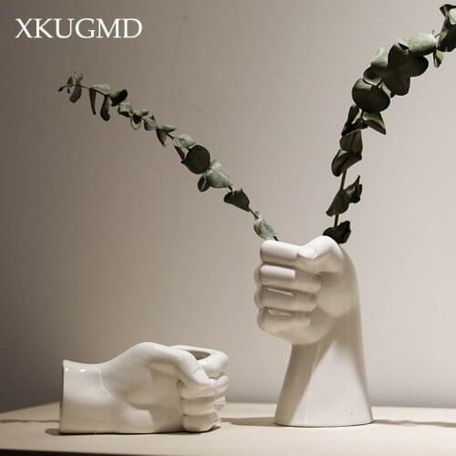 Hands-shaped Ceramic Vase White Fist Flower Arrangement Container Desktop Potted Decoration Home Decoration Accessories