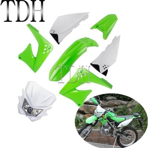 Dirt Bike Plastic Full Fairing Bodywork Kit Front/Rear Fender Headlight Mudguard Radiator Shroud Side Panel for Kawasaki KLX150