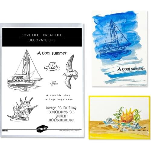 YIXUAN Cool Summer Beach Photopolymer Stamps Metal Cutting Dies Sets DIY Scrapbook Photo Album Embossing Handmade Cards Decor