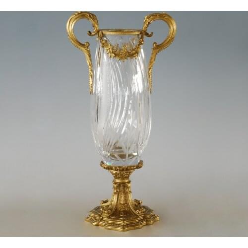 Brass Crystal Home Decorative Flower Vessel Sculpture Upscale Western Art Hot Casting