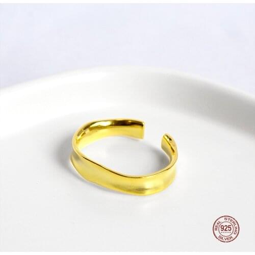 LKO Europe and America Tide Flow 925 Sterling Silver Simple Personality Irregular Concave Adjustable Fashion Jewelry Open Ring