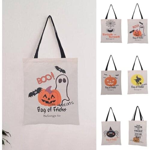 Reusable Cotton Tote Bag With Long Handles Multifunctional Shopping Bags Grocery Bags Cloth Halloween Candy Home Storage Bag