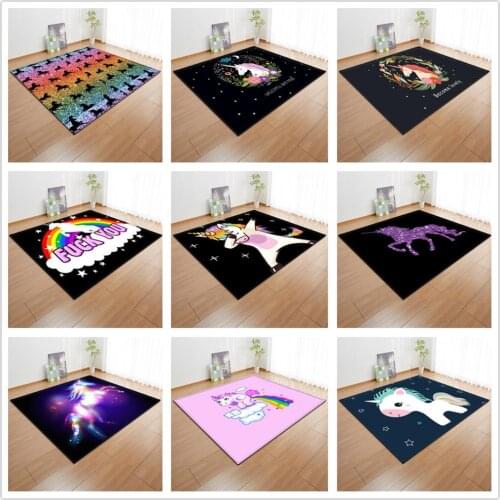 Cartoon Unicorn Printing 3D Carpet Child Bedroom Play Mats Soft Flannel Memory Foam Kids Room Game Area Rugs Home Tatami Tapetes