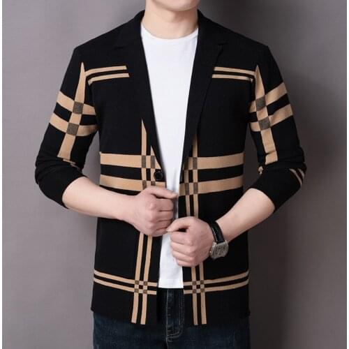 Men Clothing 2021 Fashion Oversized Cardigan For Mens Elegant British Style Knitted Jackets Large Autumn Gentleman Sweater Blue