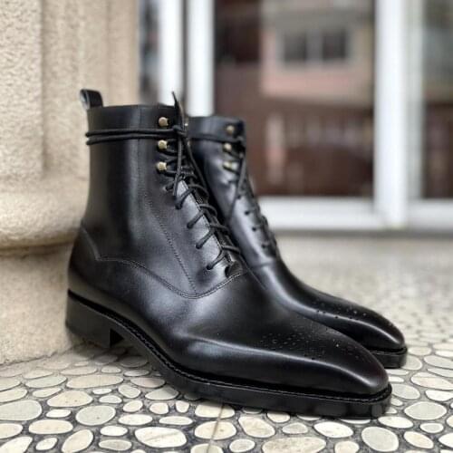 Sipriks Mens Martin Boots Genuine Leather Black Ankle Booties Italian Goodyear Welted Shoes Gentleman Suit Shoes Footwear Male
