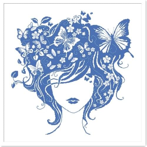 Butterfly girl cross stitch kit beauty 18ct 14ct 11ct white canvas fabric cotton thread embroidery DIY handmade needlework