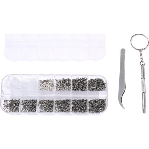 New Screws Nuts Washers Assortment Eyeglass Repair Tool Kit +Tweezers +Screwdriver for Glasses Spectacles Sunglasses 1100pcs
