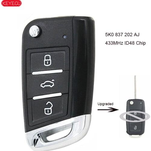 KEYECU Upgraded Remote Key for Volkswagen Caddy Polo Transporter Beetle Jetta Touran Golf 6 Tiguan Eos Sharan UP 5K0 837 202 AJ