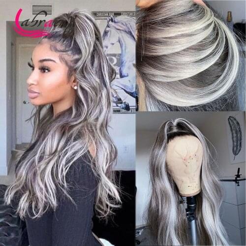 613 Highlight Grey HD Transparent Lace Frontal Human Hair Wigs Ombre Colored Body Wave Wig Pre Plucked Bleached Knots 13x6x1