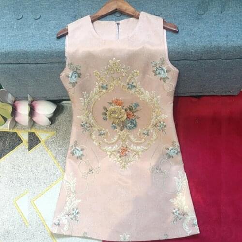 Spring summer new fashion dress flower print Diamonds jacquard sleeveless A-Line Streetwear Tank O-Neck Mini party dress