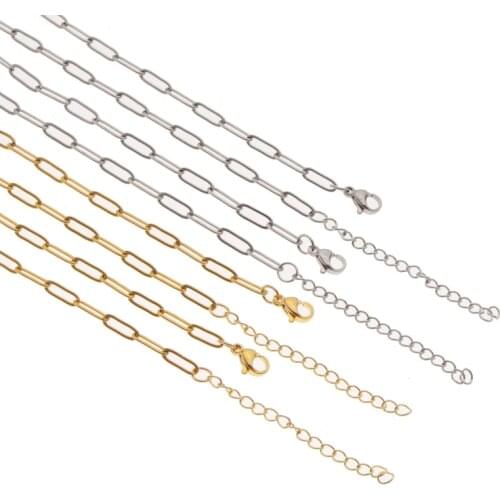 SAUVOO 3.5mm 304 Stainless Steel Paperclip Chain Gold Flat Oval Cable Chain For DIY Necklace Jewelry Making Findings Accessories