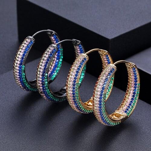 Accking Luxury Geometric Hoop Earrings For Women Accessories Full Cubic Zirconia Earrings Jewelry Party gift