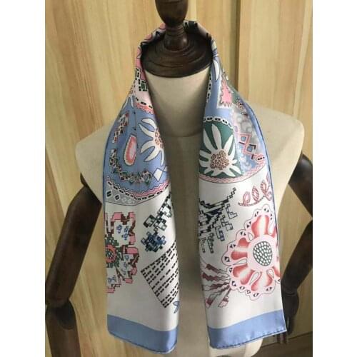2021 new arrival spring summer blue horse 100% pure silk scarf twill hand made roll 90*90 cm shawl wrap for women lady