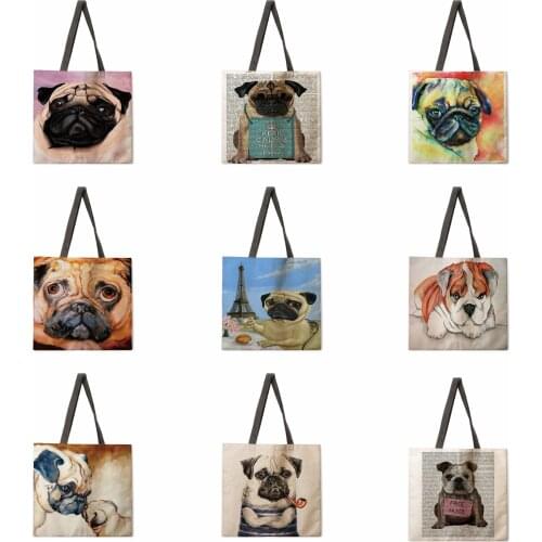 Oil Painting Method Dog Fighting Tote Bag Shoulder Bag Linen Fabric Casual Tote Bag Foldable Shopping Bag Reusable Beach Bag