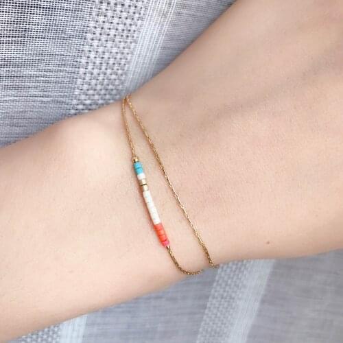 Miyuki Bracelets Women Thin 2-layer Delica MultiColor Beads Crystal Bracelet Adjustable Gold Link Chain Jewelry Gift