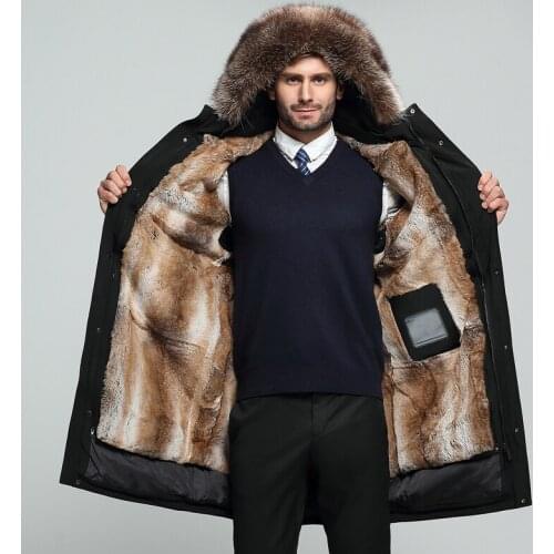 Superior Quality Send Overcome Winter Long Green Mink Inner Tank Nick Serve Mens Wear Leather And Fur Down Jacket Plus size 4XL