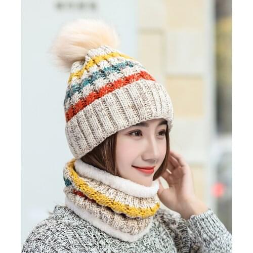 Hat female winter plus velvet warm scarf ear protection wool hat fashion wild autumn and winter cold-proof knitted hat #ND
