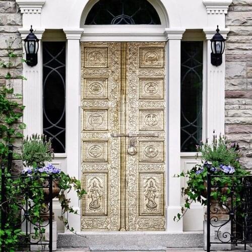 Golden Gate Door Sticker Home Decor Eco-friendly PET Brushed Silver Self-adhesive Waterproof Tear-proof Wallpaper Poster Decals