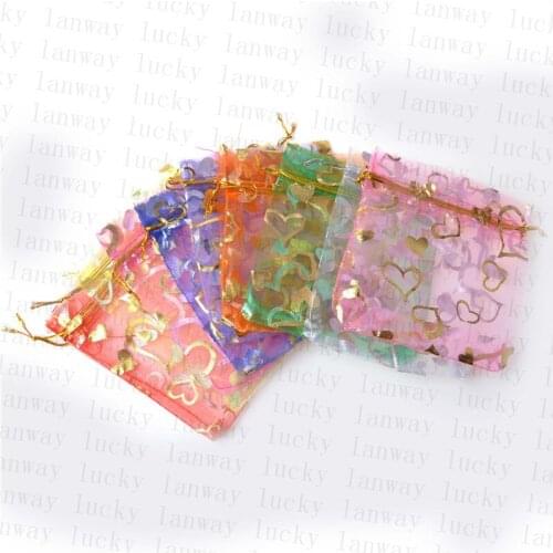 100Pcs 9cmx12cm Heart Organza Gift Pouches Jewelry Bags Wedding Christmas Favor Gifts Storage Package