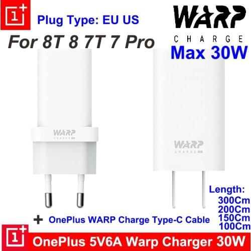 5V6A Original OnePlus Warp Charge Power 30W Charge EU/US Charge Adapter DASH Cable Quick Charge For OnePlus 8T 8 7T Pro 7T 7 6T
