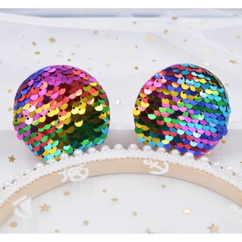 8Pcs 6CM Glittery Sequins Padded Patches Kawaii Mouse Ears Appliques for DIY Hair Headwear Baby Hair Clips Party Ornament S79