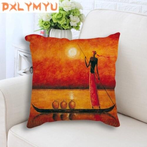 African African Women Art Decoration Print Decorative Cushion Cover Linen Throw Pillow Sofa Home Decor Pillowcase 45x45cm