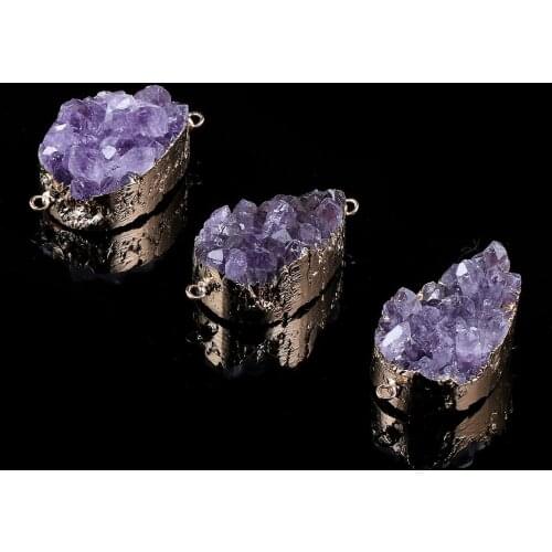 Irregular Gold-plated Purple Quartzs Pendant Necklace Reiki Healing Natural Stone Amulet DIY Jewelry Gift Size 25x45mm