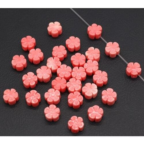 30Pcs Hot Sale Natural Pink Coral Pendant Flower-Shaped Through-Hole Beads For Jewelry Making DIY Necklace Bracelet Accessory