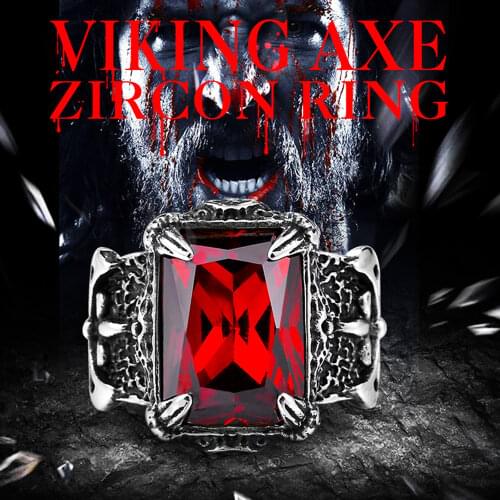 Vintage Red Color Big Square CZ Zircon Mens Ring 316L Stainless Steel Punk Dragon Claw Blue Crystal Jewelry