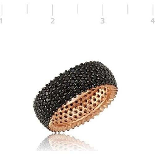 925 K Silver 5 Row Black Tamtur Womens Wedding Ring Ring