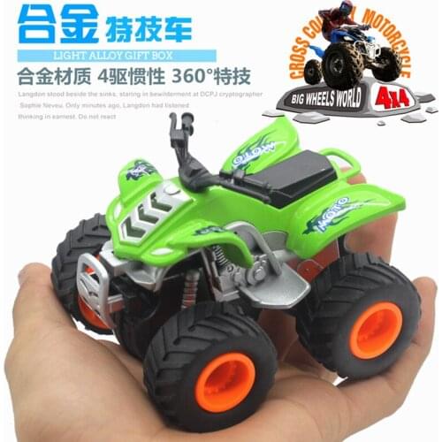 Alloy four-drive inertial off-road motorcycle, multi-function Q cartoon model, Alloy toy car model, Childrens toy cars