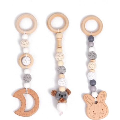 1set Animals Wooden Pendant Baby Play Gym Wooden Teether Toys Baby Birth Gift Dropshipping