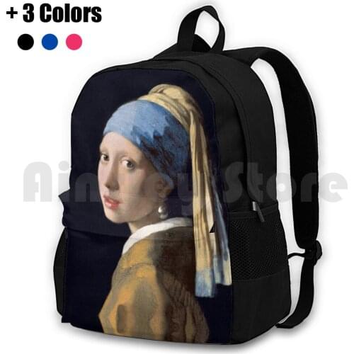Girl With A Pearl Earring Outdoor Hiking Backpack Riding Climbing Sports Bag Vermeer Fine Art Vintage Fashion Earring Womens