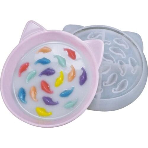 DIY Crystal Resin Silicone Mold Pet Cat Food Plate Anti-tinging Round Cat Dog Bone Dishes Bowl Silicone Mold For Resin