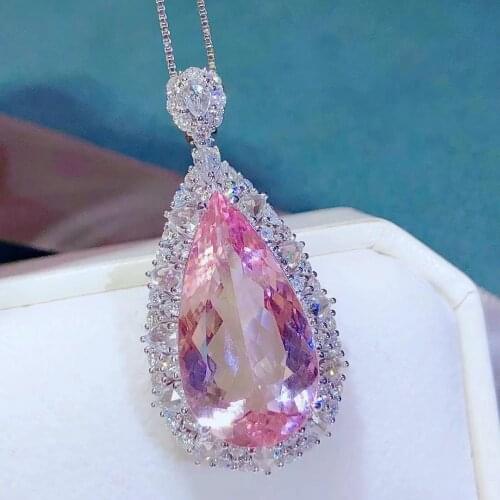 H218 Fine Jewelry Real Pure 18K White Gold Jewelry AU750 100% Natural Morganite Gemstone 9.1ct Pendants for Women Fine Necklace
