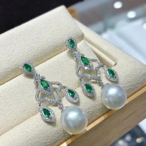 HENGSHENG Wedding Gift New 925 Sterling Silver Earrings Women 9-10mm White Natural-Ocean Pearls Drop Earrings Fine Jewelry
