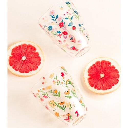 INS Korean style celebrity glass household milk cup high borosilicate heat resistant water cup kawaii mug glass cup coffee mugs