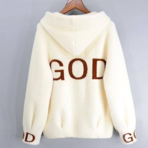 2021 Autumn Women New Fashion Faux Mink Cashmere Sweaters Cardigans Female Hooded Single Breasted Knitwear Knitted Coat