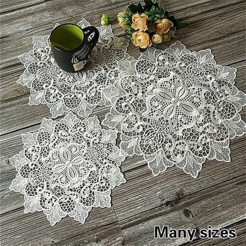 Classic White Water Soluble Embroidery Lace Placemat Cup Coaster Vase Plate Pad Coffee Table Mat Christmas Wedding Decoration