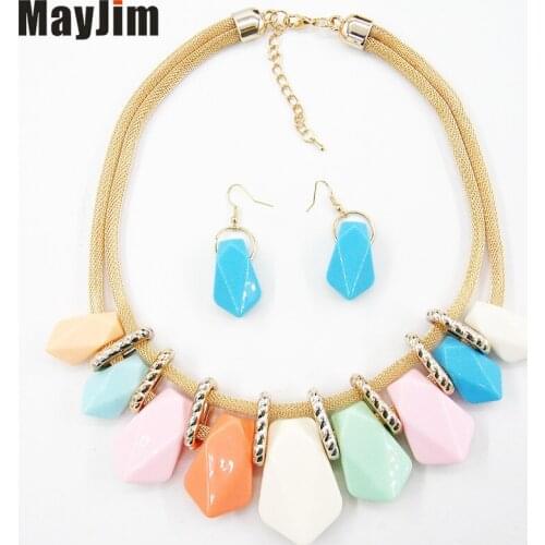 MayJim 2018 Statement cheap fashion jewelry sets Double chain geometry Pendant Vintage chokers dubai wedding jewelry sets Bijoux