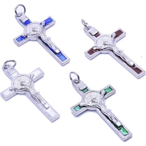 QIGO Metal Enamel Jesus Cross Pendant Accessories Religious Jewelry