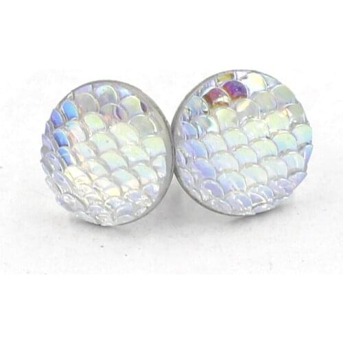 Trendy 3D Resin Gradient AB Color Mermaid Fish Scales Stud Earrings for Women Romantic Round Earrings Small Cute Jewelry